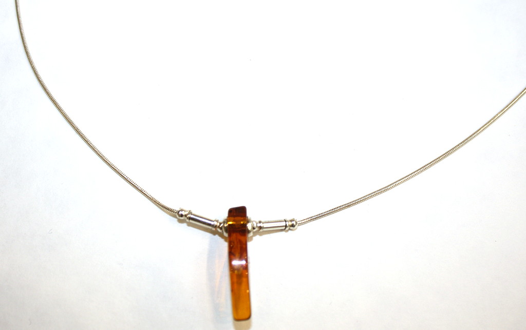 Baltic Amber Necklace cognac pieces on silver chain