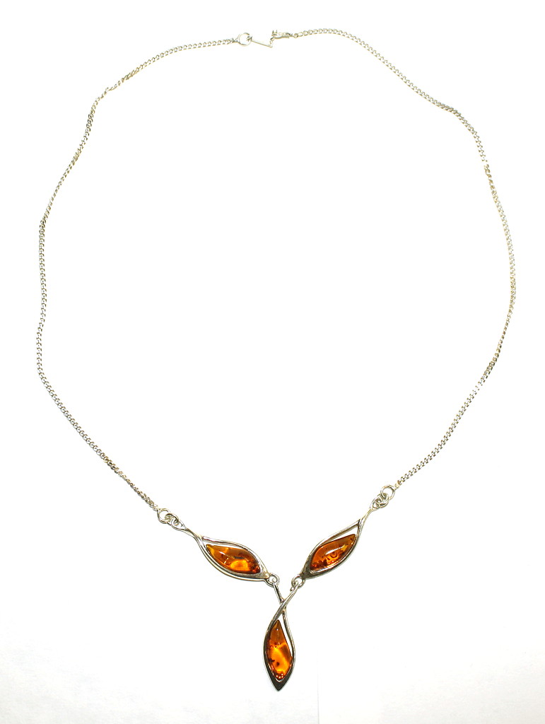 Baltic Amber Necklace cognac pieces on silver chain