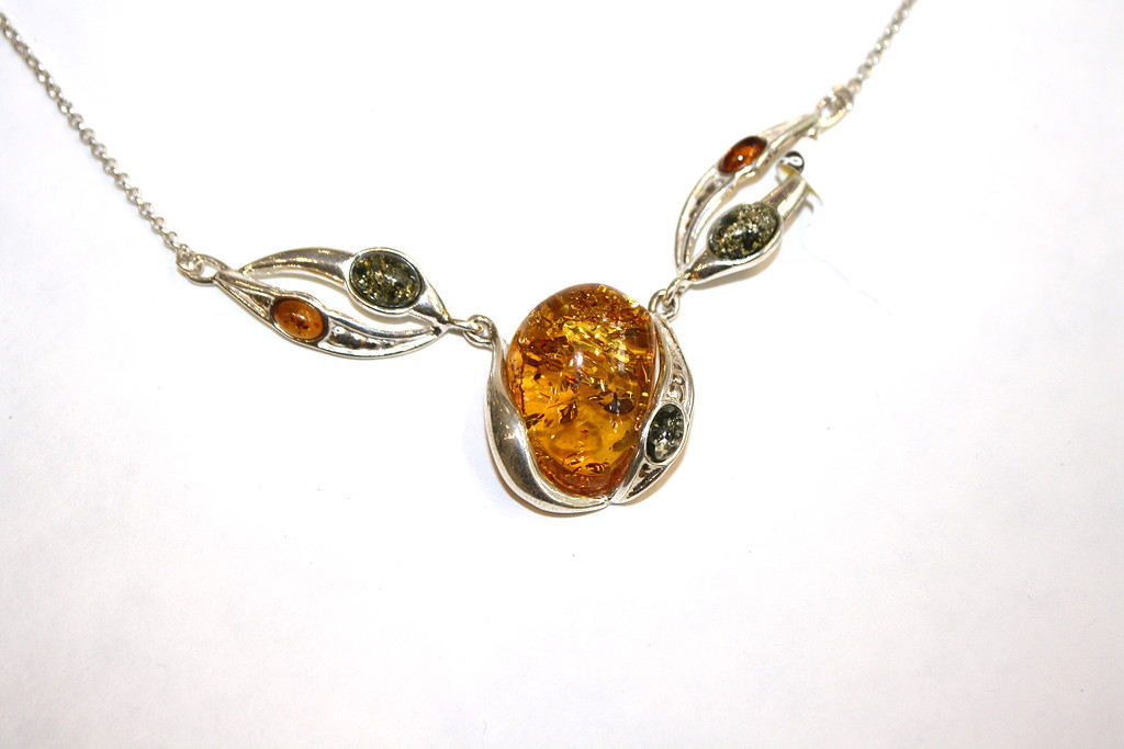 Baltic Amber Necklace cognac piece on silver chain